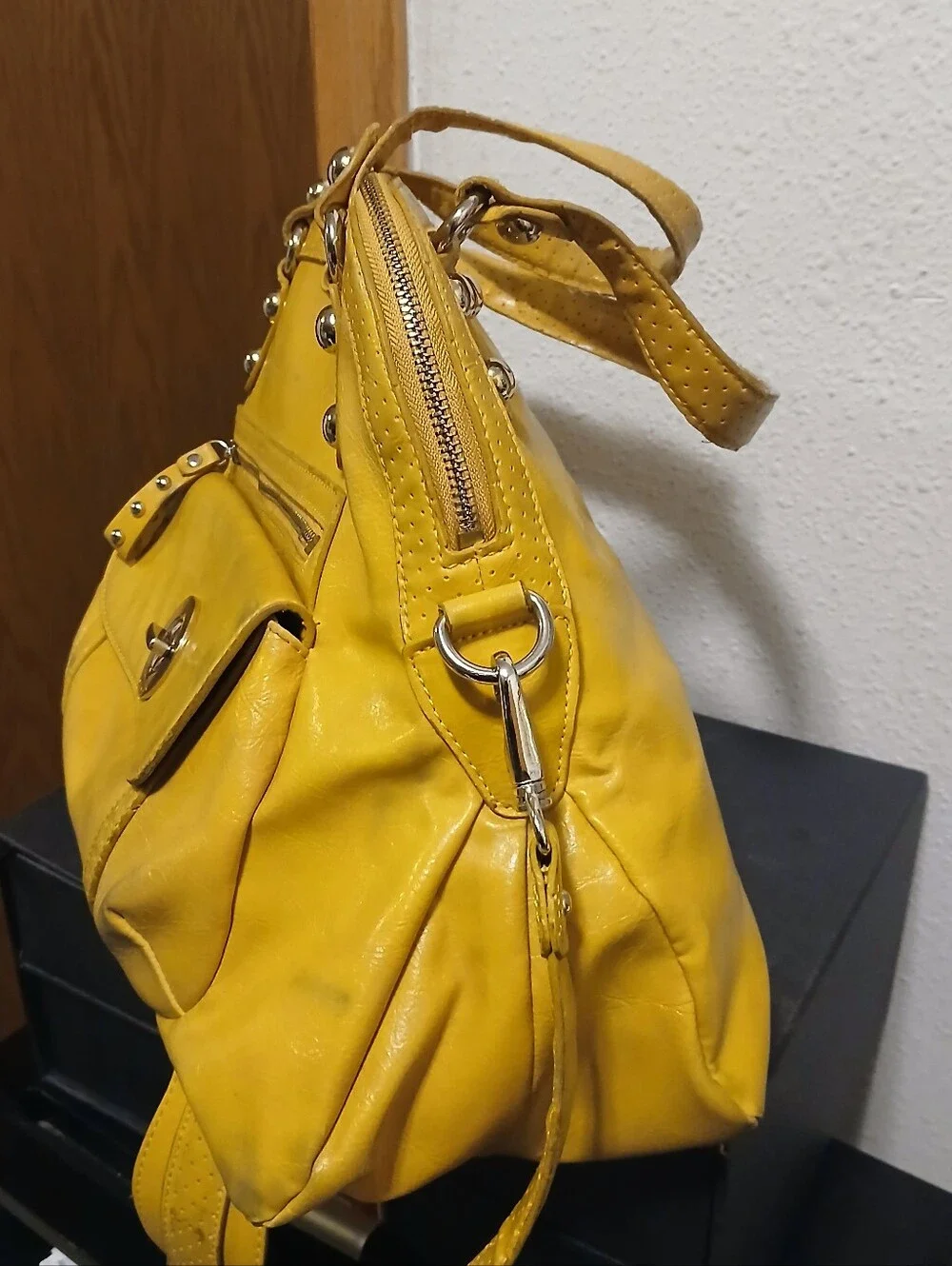 Jessica Simpson Yellow Faux Leather Satchel Crossbody Bag Vintage Style